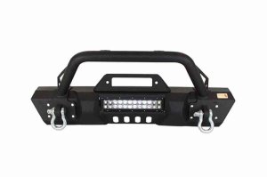 Jeep Wrangler Unlimited JKU Front Winch Bumper - Fishbone Offroad - Stubby with Tube Guard - Black Textured Powder Coat - `07-`18